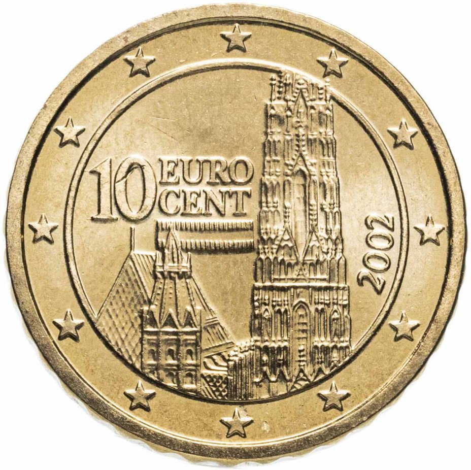 Монета Австрия 10 центов (cents) 2002 стоимостью 116 руб.