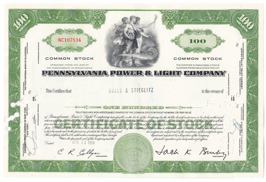 купить Акция США - Pennsylvania Power & Light Company 1959- 1965 гг.