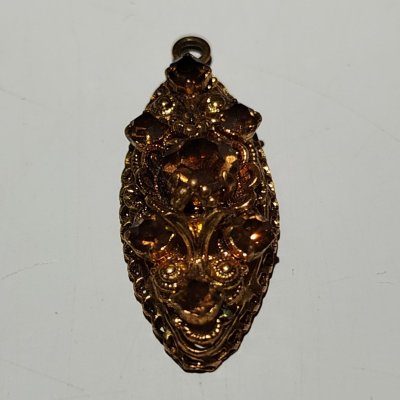 купить Кулон овальной формы, со вставками цвета раухтопаз, металл, золочение, стекло, Чехословакия, 1950-1960 гг.