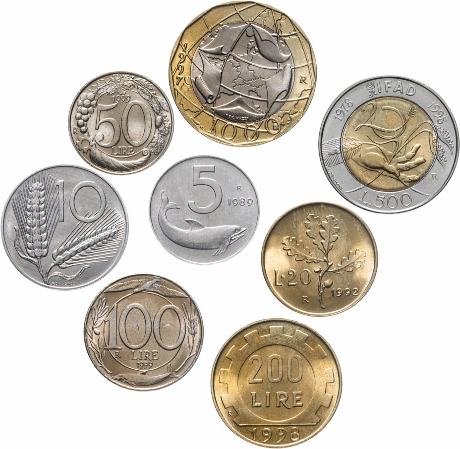 купить Италия набор из 8-ми монет 1989-1999