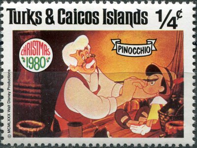 купить Теркс и Кайкос Почтовая марка 1980 "Джеппетто рисует Пиноккио"