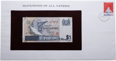 купить Сингапур 1 доллар 1976 в конверте с гашением и маркой