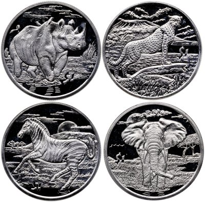 купить Сьерра-Леоне набор 1 доллар 2007 "Животные - гепард, слон, зебра, буйвол" из 4 монет