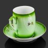 Купить Бокал чайный с блюдцем зеленого оттенка и флоральным декором, фарфор, крытье, роспись, Российская империя, 1880-1915 гг.