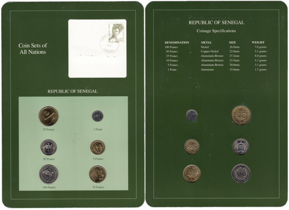 купить Серия "Наборы монет всех стран мира" - Сенегал (набор из 6 монет и 1 марки в буклете)