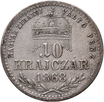 купить Венгрия 10 крейцеров (krajczar) 1868 KB MAGYAR KIRALYI VALTO PENZ знак монетного двора "KB" - Кремница