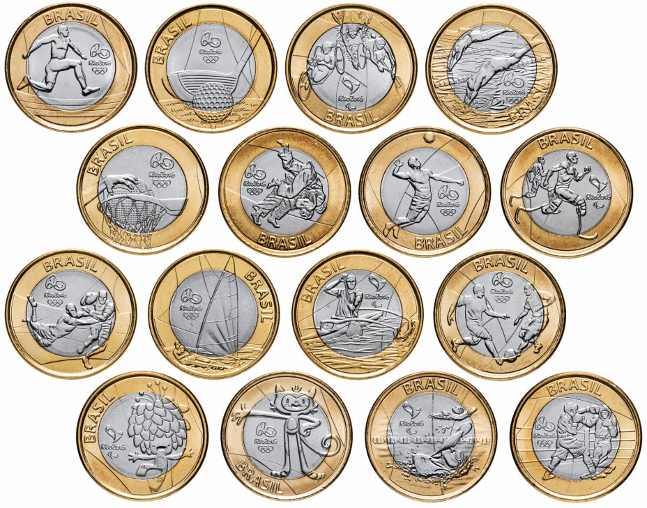 купить Бразилия набор монет серии "XXXI летние Олимпийские Игры, Рио 2016", 16 штук