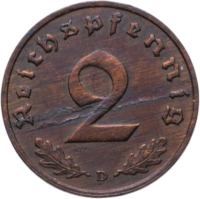 купить Германия, Третий рейх 2 рейхспфеннига (reichspfennig) 1937, знак монетного двора "D" - Мюнхен