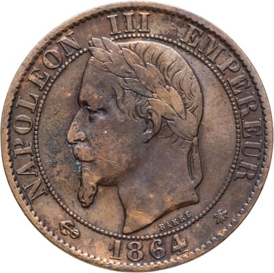 купить Франция 5 сантимов (centimes) 1864 A знак монетного двора: "A" - Париж