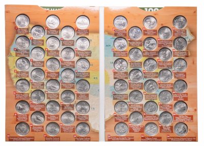 купить США набор монет 1/4 доллара (25 центов, квотер) 2010-2021 из серии "Прекрасная Америка" национальные парки (56 штук) в альбоме