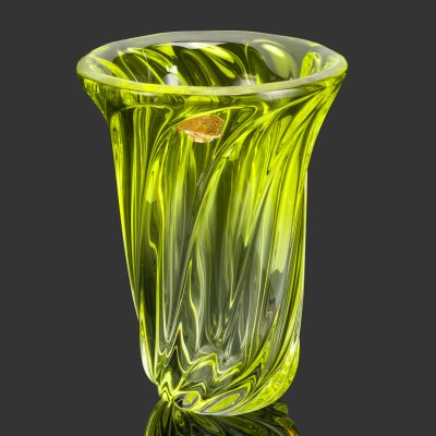 купить Ваза для цветов лимонного оттенка с декором в виде спирали, хрусталь, маркировка на дне, Val Saint Lambert, Бельгия, 1950-1970 гг.