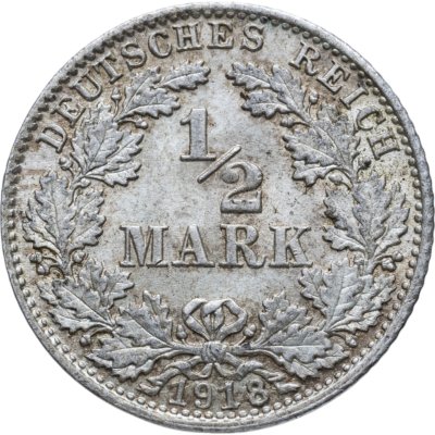 купить Германия 1/2 марки (mark) 1918 Знак монетного двора: "D" - Мюнхен