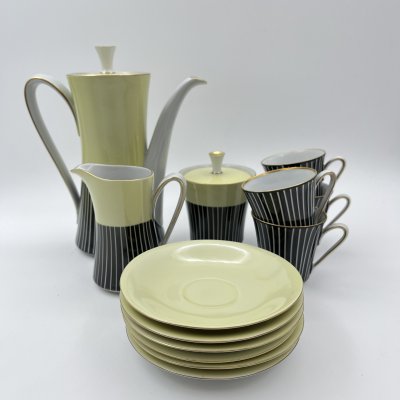 купить Сервиз кофейный на 4 персоны, украшенный геометрическими узорами (13 предметов), фарфор, крытье, золочение, Volkstedt Beyer & Bock, ГДР, 1960-1970 гг.