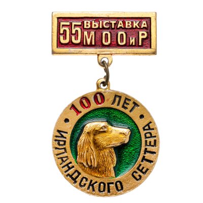 купить Значок 55 Выставка МОО и Р ( Московского Общества Охотников и Рыболовов ) - 100 лет Ирландского Сеттера (Разновидность случайная )