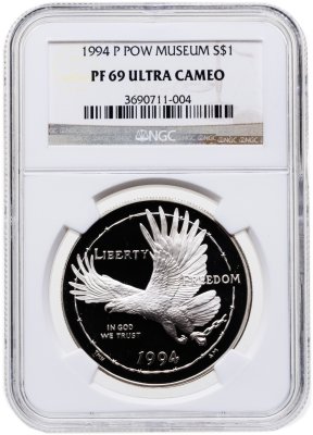 купить США 1 доллар (dollar) 1994 P "Национальный музей военнопленных" знак монетного двора: "P" - Филадельфия в слабе NGC PF69 ULTRA CAMEO