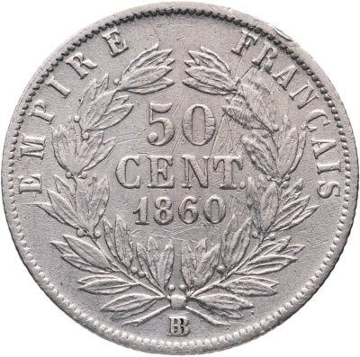 купить Франция 50 сантимов (centimes) 1860 BB знак монетного двора: "BB" - Страсбург