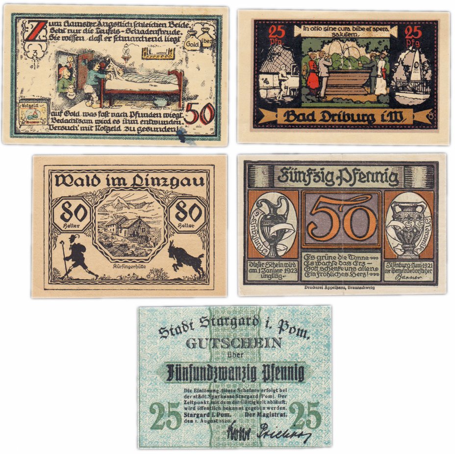 купить Германия (разные земли) набор из 5 нотгельдов 1920-1921