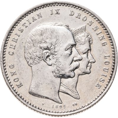 купить Дания 2 кроны 1892 "50-летие свадьбы Кристиана IX и королевы Луизы"