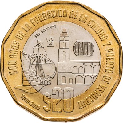 купить Мексика 20 песо (pesos) 2019 500 лет основанию порта Веракрус
