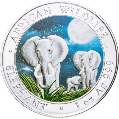 купить Сомали 100 шиллингов 2014 "Слоны" цветная, частная модификация подлинной монеты