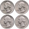 Купить США набор из 4 монет 25 центов (квотер, 1/4 доллара, quarter dollar) 1981-1987 знак монетного двора "P" - Филадельфия