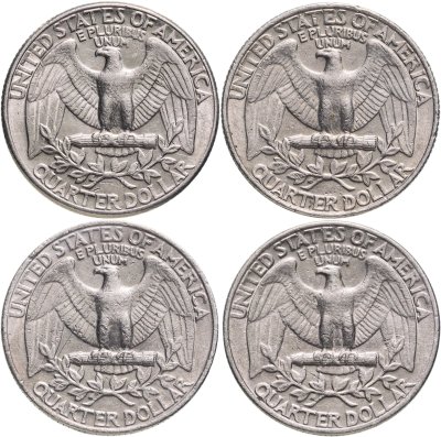 купить США набор из 4 монет 25 центов (квотер, 1/4 доллара, quarter dollar) 1981-1987 знак монетного двора "P" - Филадельфия