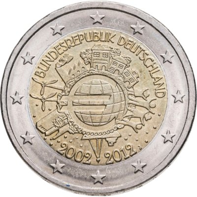 купить Германия 2 евро 2012 J "10 лет евро"