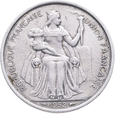 купить Французская Новая Каледония 5 франков (francs) 1952