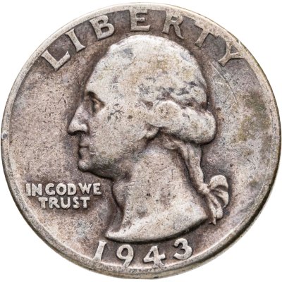 купить США 25 центов (квотер, 1/4 доллара, quarter dollar) 1943 Washington Quarter Без отметки монетного двора