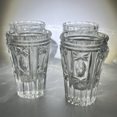 купить Набор из 4 стаканов с геометрическим декором, хрусталь, пресс, СССР, 1970-1990 гг.