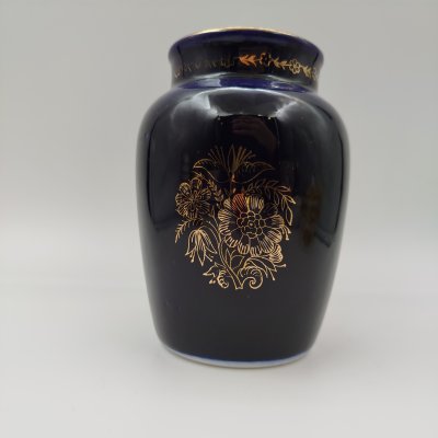 купить Ваза "Два букета", фарфор, крытье кобальтом, золочение, Ленинградский фарфоровый завод (ЛФЗ), СССР, 1950-1960 гг.