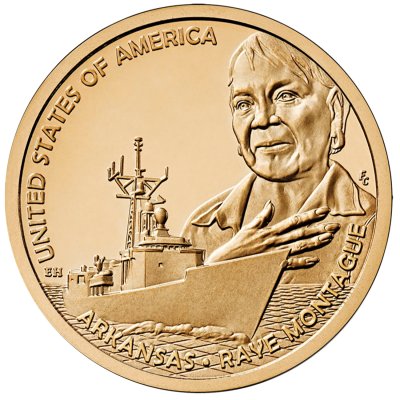Купить [НОВИНКА!] США 1 доллар 2025 Р «Американские инновации - Рэй Монтегю, Первый компьютерный эскиз военного корабля США (Арканзас)»