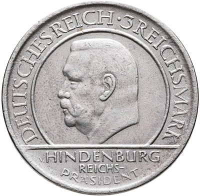 купить Германия 3 рейхсмарки (reichsmark) 1929 A 10 лет Веймарской конституции / Клятва / Гинденбург знак монетного двора "A" — Берлин