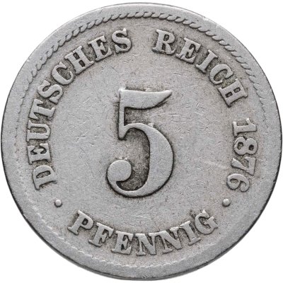 купить Германия 5 пфеннигов (pfennig) 1876 J знак монетного двора: "J" - Гамбург