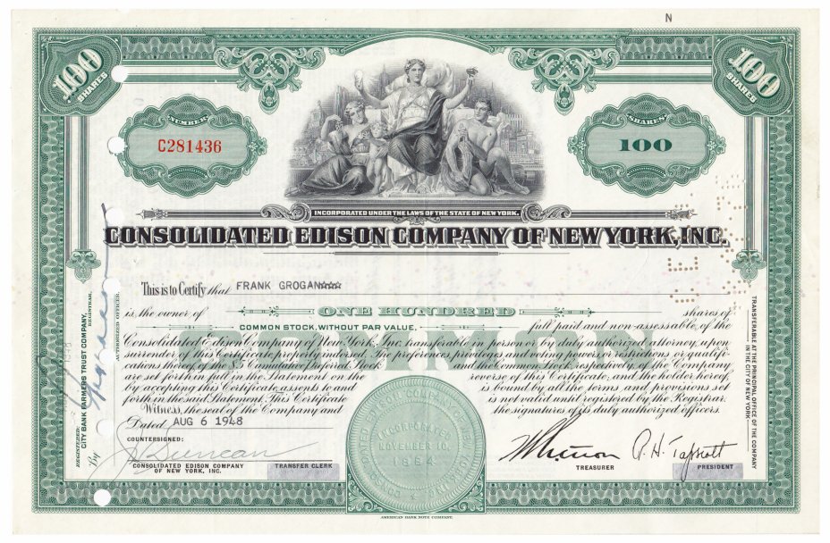 купить Акция США  Consalidated Edison Company Of New York, Inc.  1948-1955 гг.