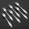 Купить Набор из шести десертных вилок "Пламя", мельхиор, серебрение, Кольчугинский металлургический завод, СССР, 1970-1990 гг.