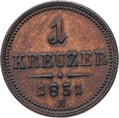 купить Австрия 1 крейцер 1851, знак монетного двора "A" - Вена