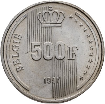 купить Бельгия 500 франков 1991 "40 лет правлению Короля Бодуэна I" BELGIE
