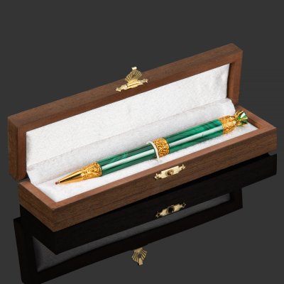 купить Ручка малахитовая в подарочном футляре, с документами, бронза, малахит, фианит, в деревянном футляре, Российская Федерация, 2025 г.