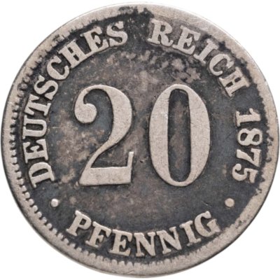 купить Германская империя 20 пфеннигов (pfennig) 1875 знак монетного двора: "J" - Гамбург