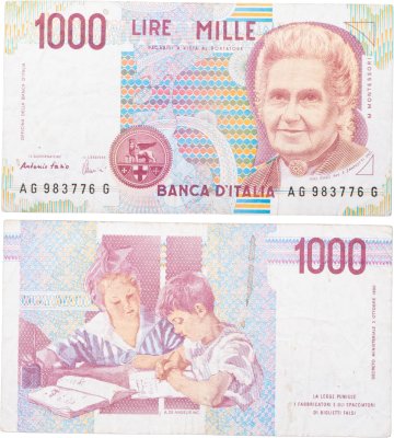 купить Италия 1000 Лир 1990 "Мария Монтессори. Школа Монтессори"