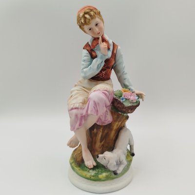 купить Статуэтка "Девочка с собакой", фарфор, роспись, Япония, 1970-1990 гг.