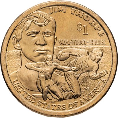 купить США 1 доллар (dollar) 2018 P "Коренные Американцы - Джим Торп "Уа-То-Хак"", знак монетного двора Р - Филадельфия
