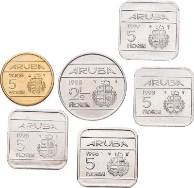 купить Аруба набор монет 2,5 и 5 флоринов 1988-2005 (6 штук)