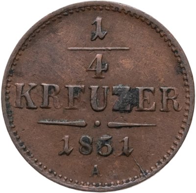 купить Австрия 1/4 крейцера (kreuzer) 1851, знак монетного двора "A" - Вена