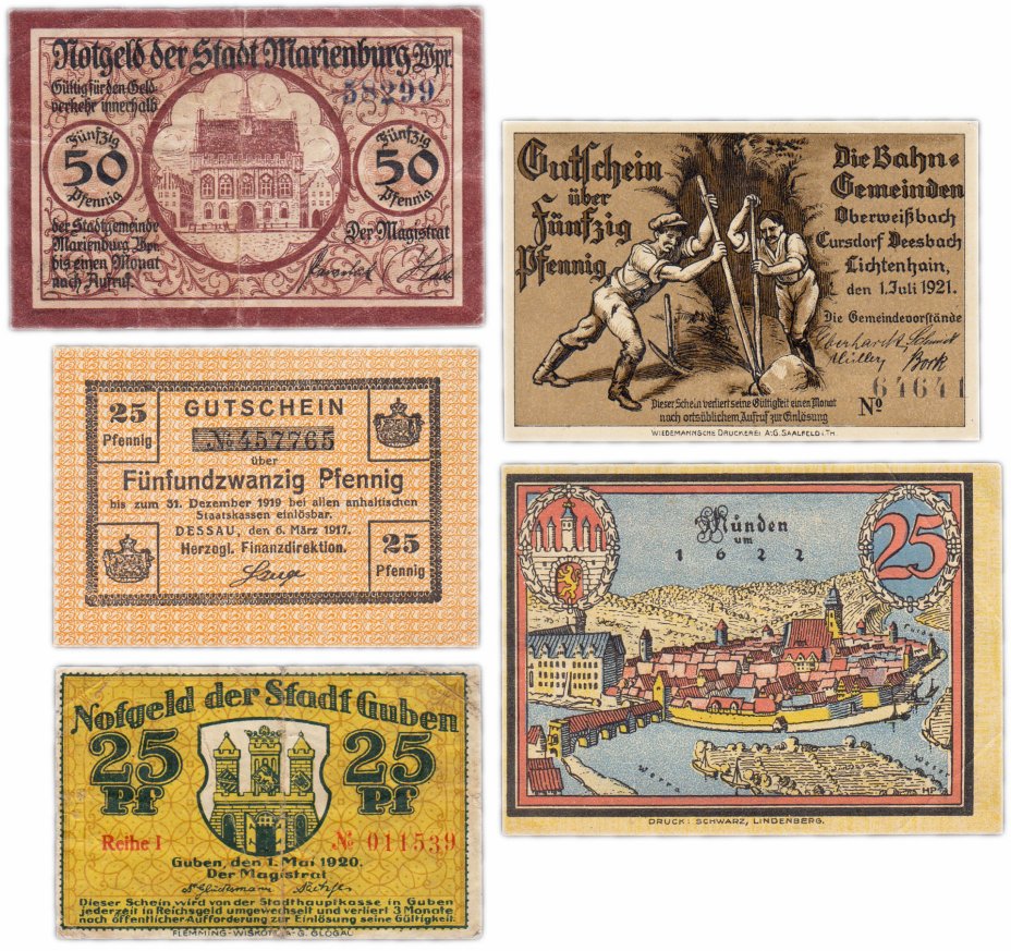 купить Германия (разные земли) набор из 5 нотгельдов 1919-1921