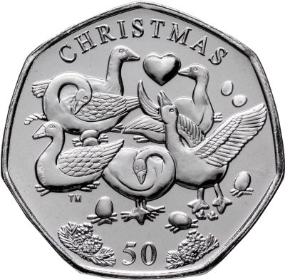 купить Остров Мэн 50 пенсов 2025 "Рождество - шесть гусей, откладывающих яйца"