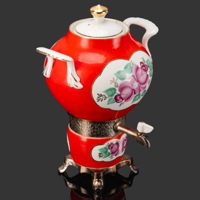 купить Самовар электрический фарфоровый с цветочной росписью (в комплекте с проводом и инструкцией), Ровенский завод тракторных запасных частей им. XXV съезда KПСС, фарфор, металл, роспись, СССР, 1980-1990 гг.