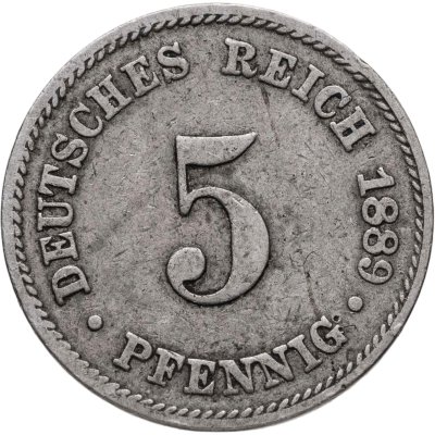 купить Германия 5 пфеннигов (pfennig) 1889 J знак монетного двора: "J" - Гамбург