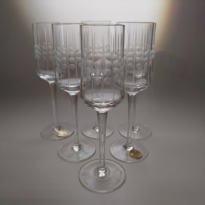купить Набор из 6-ти ликерных рюмок на длинной ножке, стекло, гравировка, Bohemia Crystal (Bohemia Glass), Чехословакия, 1970-1980 гг.